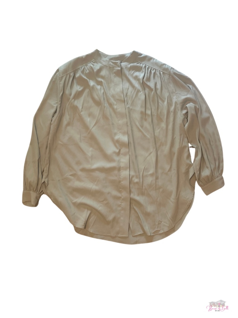 H&M Sage Green High Neck Gathered Blouse Long Sleeve Top L